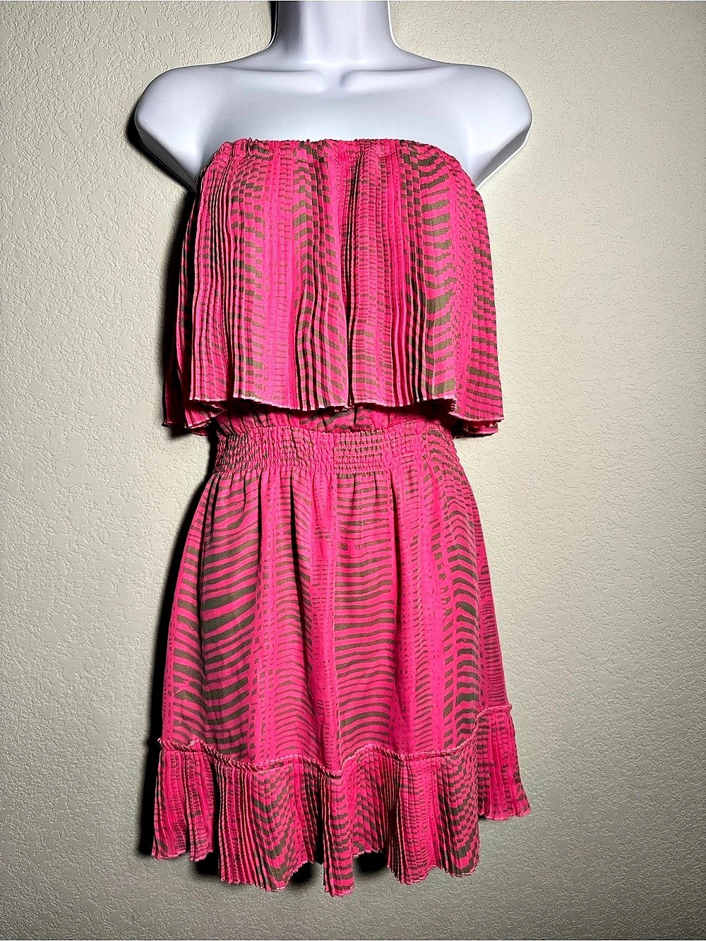 Parker Pink Animal Print Mini Dress Size XS coquette neon festival